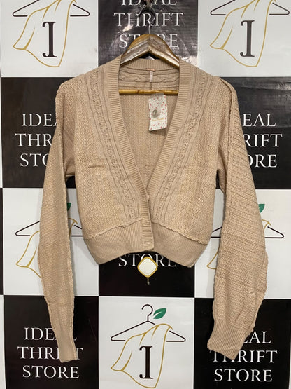 FREE PEOPLE |L| BUST 19| A55| BEIGE CABLE-KNIT CROPPED TECHNICAL UTILITY CARDIGAN
