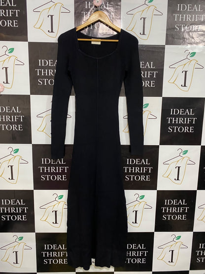 DISSH |S| BUST 13| A55| BLACK RIBBED LONG-SLEVE SCOOP-NECK TECHNICAL UTILITY MIDI DRESS