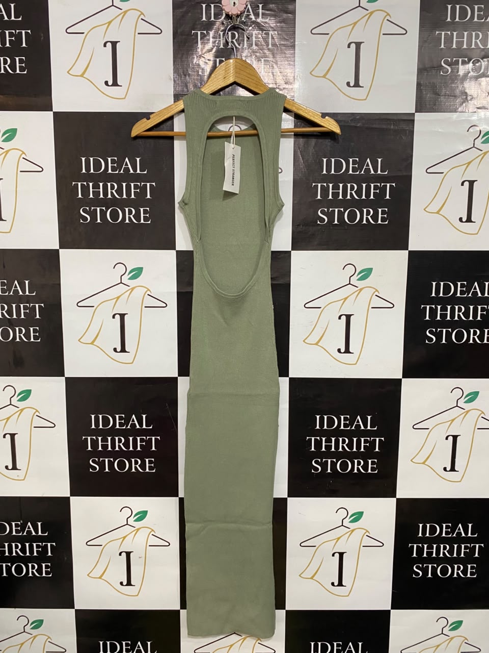 PERFECT STRANGER |S| BUST 10| A55| SAGE GREEN RIBBED RACERBACK TECHNICAL UTILITY MIDI DRESS