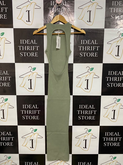 PERFECT STRANGER |S| BUST 10| A55| SAGE GREEN RIBBED RACERBACK TECHNICAL UTILITY MIDI DRESS