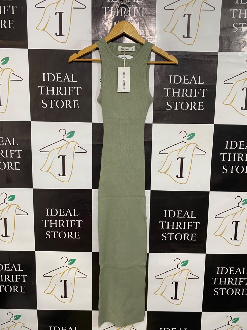 PERFECT STRANGER |S| BUST 10| A55| SAGE GREEN RIBBED RACERBACK TECHNICAL UTILITY MIDI DRESS