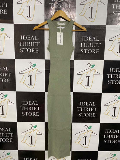 PERFECT STRANGER |S| BUST 10| A55| SAGE GREEN RIBBED RACERBACK TECHNICAL UTILITY MIDI DRESS