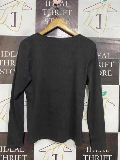 SUSSAN |XL| BUST 18| A55| BLACK SQUARE-NECK LONG-SLEEVE TECHNICAL UTILITY TOP