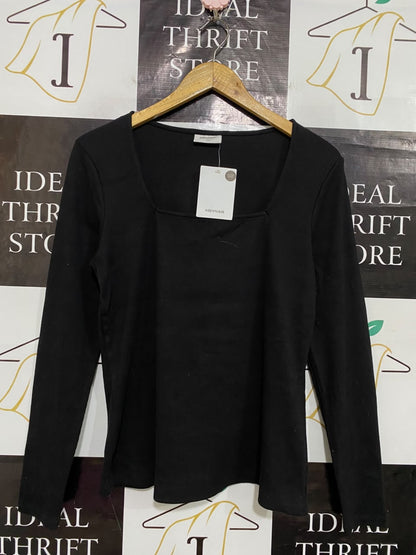 SUSSAN |XL| BUST 18| A55| BLACK SQUARE-NECK LONG-SLEEVE TECHNICAL UTILITY TOP