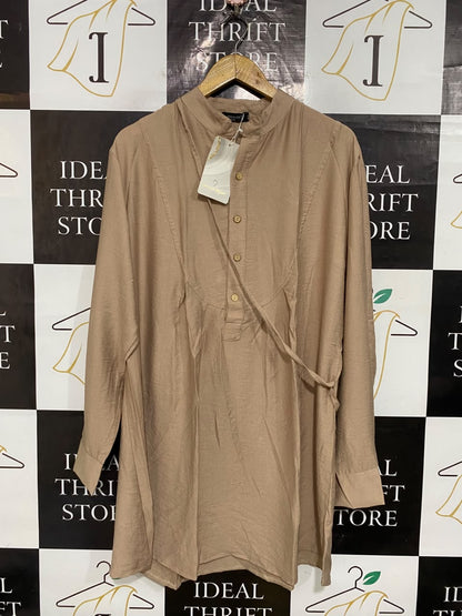 HEGAZY |L| BUST 22| A55| BEIGE MANDARIN-COLLAR TECHNICAL UTILITY TUNIC SHIRT