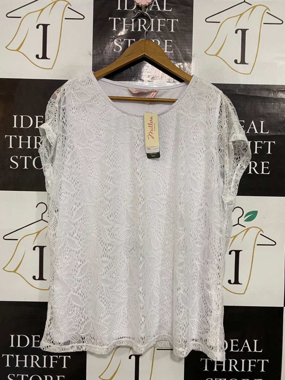 MILLERS |L| BUST 24| A55| WHITE LACE OVERLAY TECHNICAL UTILITY BLOUSE