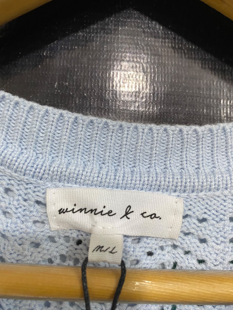 MINNIR & CO |M/L| BUST 20| A55| LIGHT BLUE OPEN-KNIT TIE-WAIST TECHNICAL UTILITY DRESS