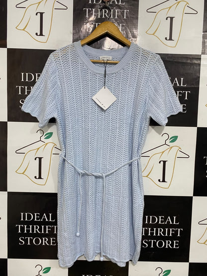 MINNIR & CO |M/L| BUST 20| A55| LIGHT BLUE OPEN-KNIT TIE-WAIST TECHNICAL UTILITY DRESS