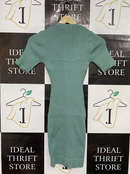 THANNE |S| BUST 11| A55| SAGE GREEN RIBBED BUTTON-FRONT TECHNICAL UTILITY MIDI DRESS