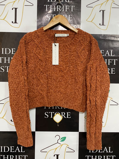 DAISY SAYS |M| BUST 21| A55| RUST CABLE-KNIT CROPPED TECHNICAL UTILITY SWEATER