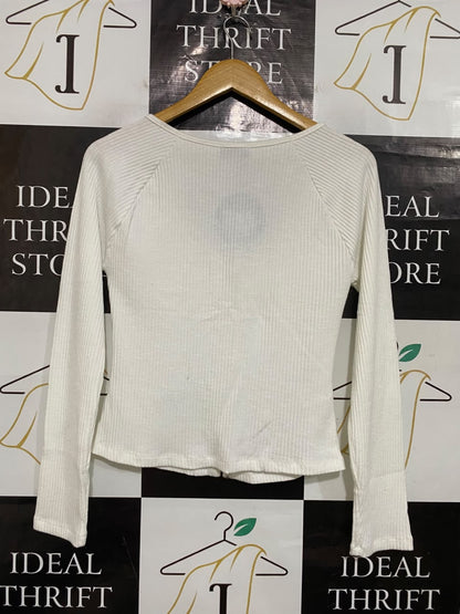 WHITE FOX |XL| BUST 16| A55| OFF-WHITE RIBBED ZIP-FRONT TECHNICAL UTILITY CARDIGAN