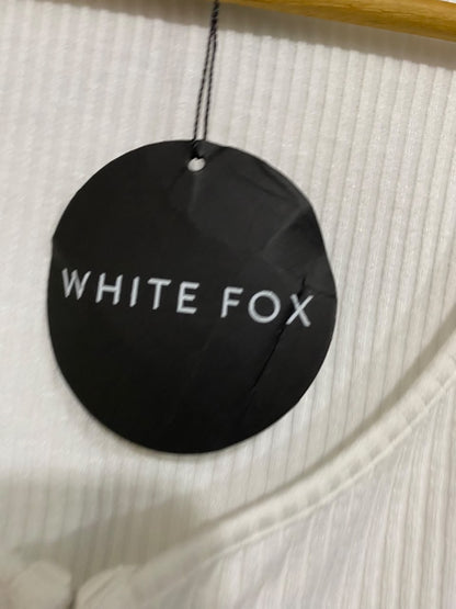 WHITE FOX |XL| BUST 16| A55| OFF-WHITE RIBBED ZIP-FRONT TECHNICAL UTILITY CARDIGAN