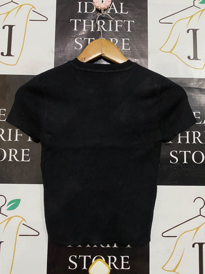 ANKO |S| BUST 12| A55| BLACK RIBBED SHORT-SLEEVE TECHNICAL UTILITY TOP