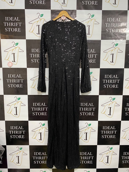 FAERIESY |XL| BUST 17| A55| BLACK SEQUIN LONG-SLEEVE V-NECK TECHNICAL UTILITY JUMPSUIT