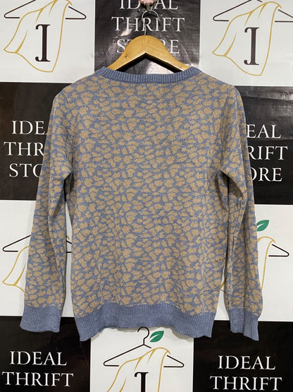FRANKIES MELBOURNE |L| BUST 20| A55| GREY AND GOLD ANIMAL-PRINT TECHNICAL UTILITY SWEATER