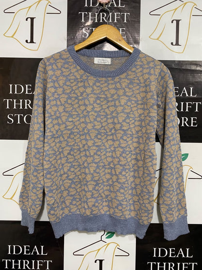 FRANKIES MELBOURNE |L| BUST 20| A55| GREY AND GOLD ANIMAL-PRINT TECHNICAL UTILITY SWEATER