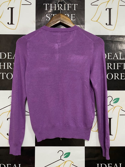 M&S |M| BUST 16| A55| PURPLE BUTTON-FRONT TECHNICAL UTILITY CARDIGAN