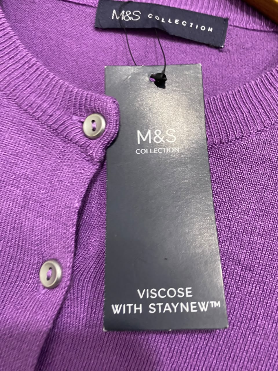M&S |M| BUST 16| A55| PURPLE BUTTON-FRONT TECHNICAL UTILITY CARDIGAN