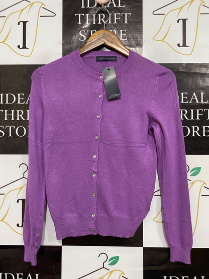 M&S |M| BUST 16| A55| PURPLE BUTTON-FRONT TECHNICAL UTILITY CARDIGAN