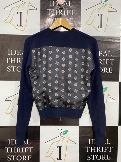 OROTON |S| BUST 19| A55| NAVY BLUE V-NECK BUTTON-FRONT TECHNICAL UTILITY CARDIGAN