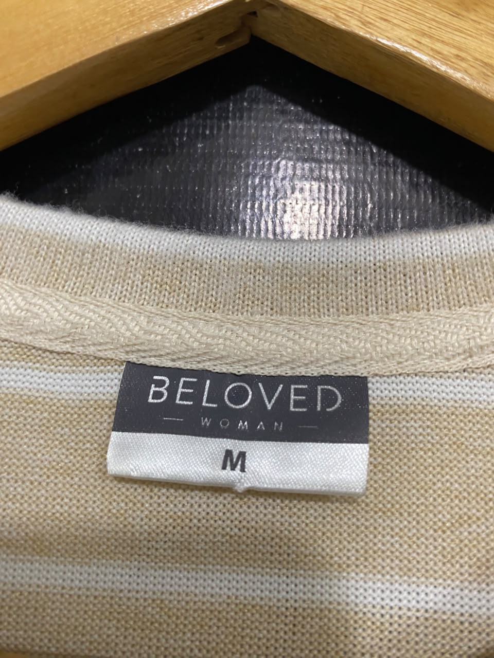 BELOVED |M| BUST 19| A55| BEIGE AND WHITE STRIPED LONG-SLEEVE TECHNICAL UTILITY SWEATSHIRT
