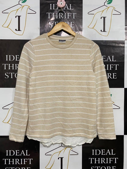 BELOVED |M| BUST 19| A55| BEIGE AND WHITE STRIPED LONG-SLEEVE TECHNICAL UTILITY SWEATSHIRT