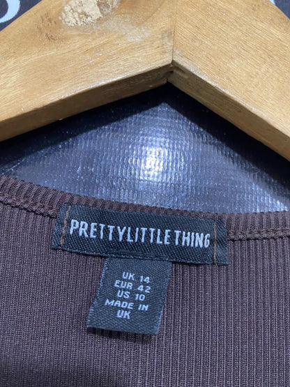 PRETTYLITTLE THING |M| BUST 18| A55| BROWN RIBBED LONG-SLEEVE DRAWSTRING TECHNICAL UTILITY MINI DRESS