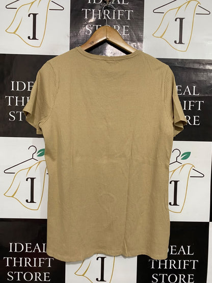 ANKO |L| BUST 20| A55| CAMEL RIBBED SHORT-SLEEVE TECHNICAL UTILITY TEE