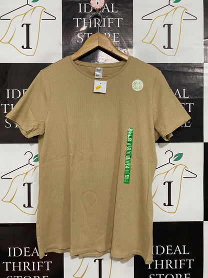 ANKO |L| BUST 20| A55| CAMEL RIBBED SHORT-SLEEVE TECHNICAL UTILITY TEE