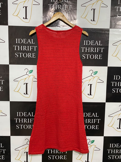 COTTON ON |XL| BUST 15| A55| RED SLEEVELESS OPEN-KNIT TECHNICAL UTILITY MINI DRESS