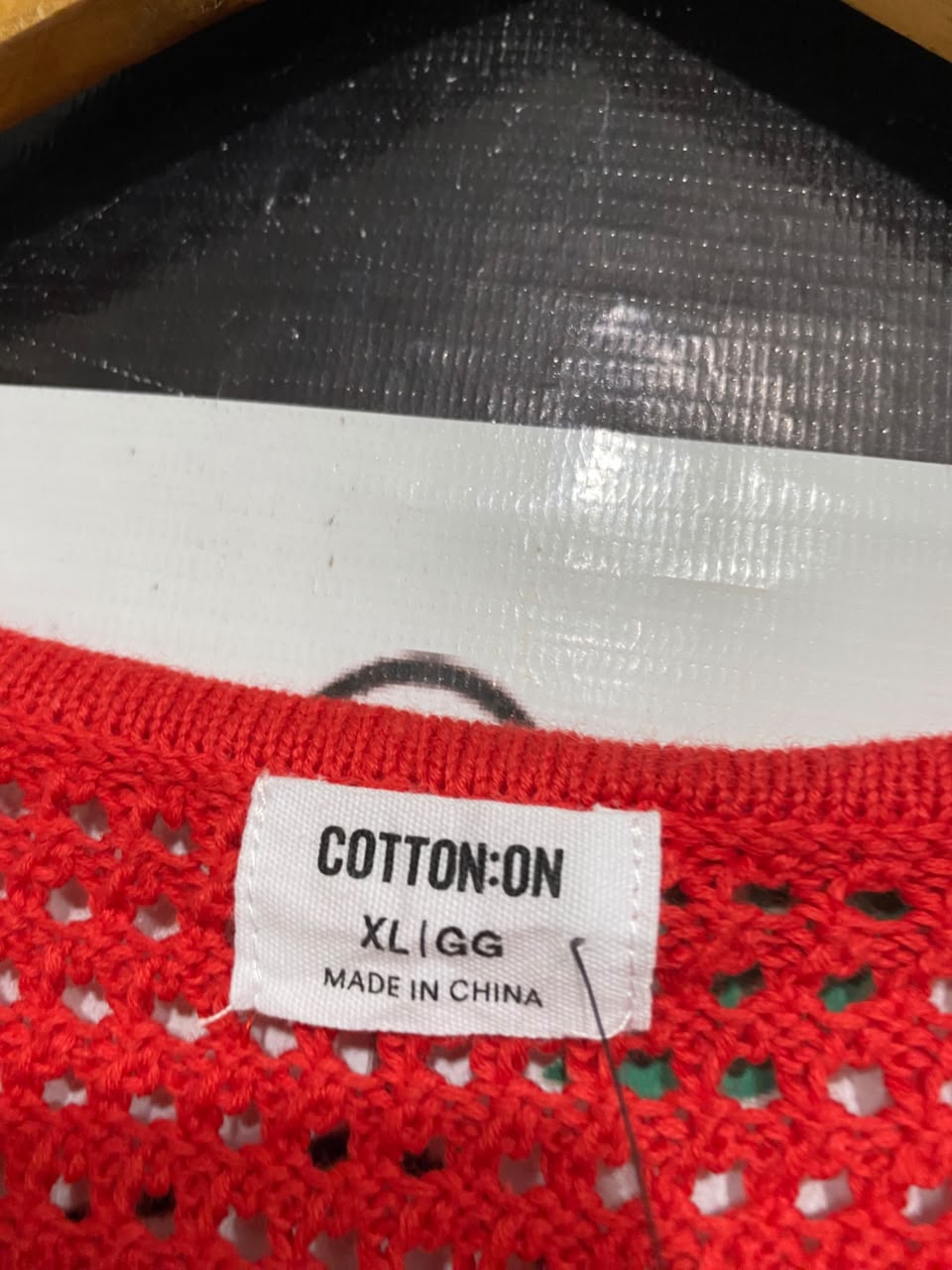 COTTON ON |XL| BUST 15| A55| RED SLEEVELESS OPEN-KNIT TECHNICAL UTILITY MINI DRESS