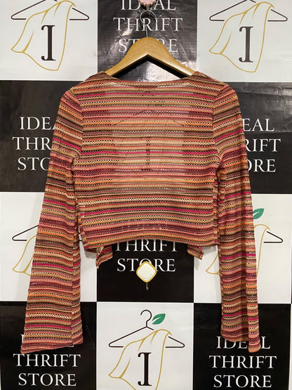 VALLEY GIRL |XL| BUST 17| A54| MULTICOLOR STRIPED OPEN-KNIT TECHNICAL UTILITY CROPPED CARDIGAN