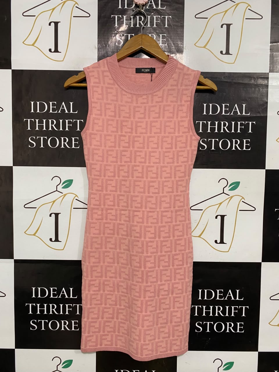 FENDI |S| BUST 14| A54| PINK MONOGRAM SLEEVELESS TECHNICAL UTILITY MINI DRESS