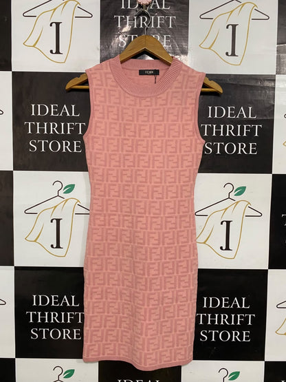 FENDI |S| BUST 14| A54| PINK MONOGRAM SLEEVELESS TECHNICAL UTILITY MINI DRESS