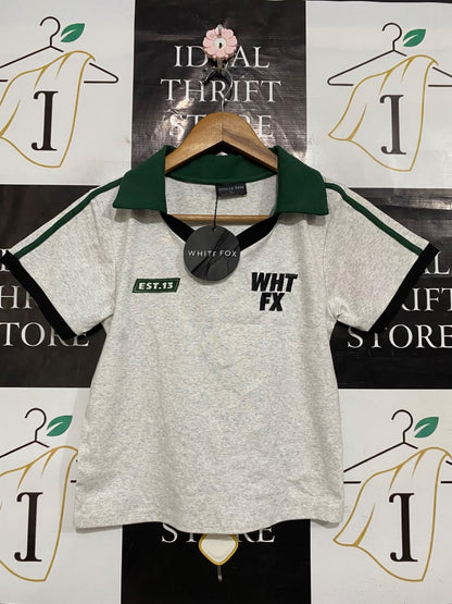WHITE FOX |XS| BUST 16| A54| GREY AND GREEN SHORT-SLEEVE COLLARED TECHNICAL UTILITY TEE