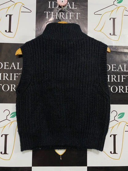 M&S |XS| BUST 18| A54| BLACK HALF-ZIP MOCK-NECK SLEEVELESS TECHNICAL UTILITY KNIT VEST