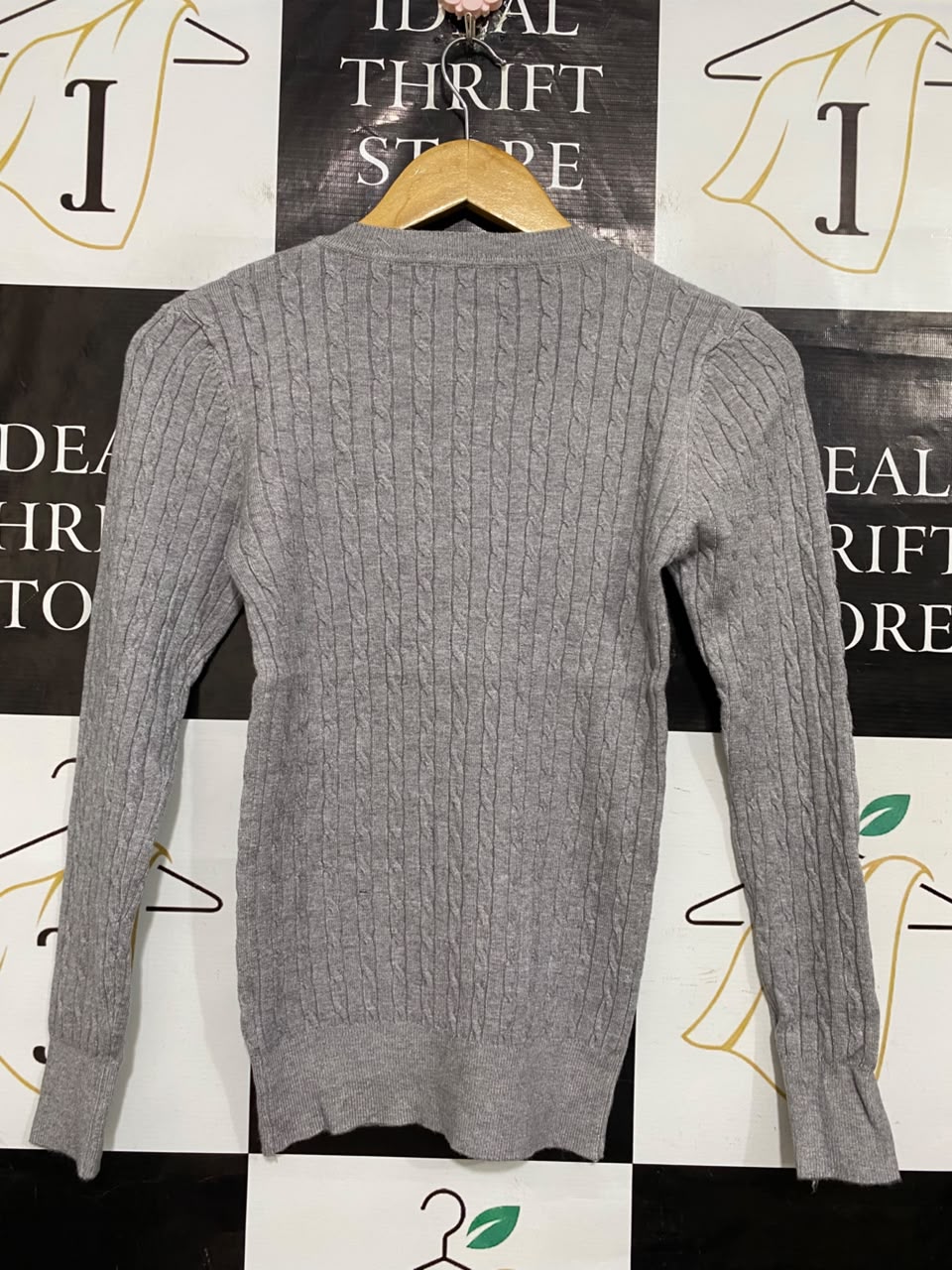 BALYFE |S| BUST 14| A54| GREY CABLE-KNIT V-NECK TECHNICAL UTILITY SWEATER
