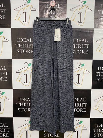 ZARA |S| WAIST 26| A54| GREY MELANGE WIDE-LEG KNIT TECHNICAL UTILITY TROUSERS