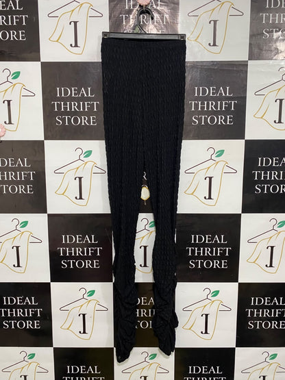 PRETTYLITTLE THING |XS| WAIST 22| A54| BLACK CRINKLE TEXTURED RUFFLE-HEM TECHNICAL UTILITY LEGGINGS