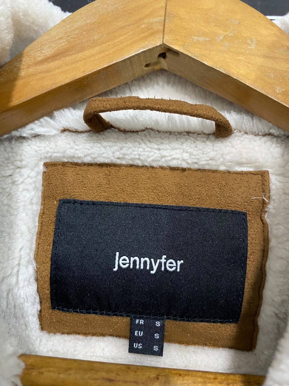 JENNYFER |S| BUST 20| A54| TAN AND WHITE FAUX-SHEARLING BIKER TECHNICAL UTILITY JACKET