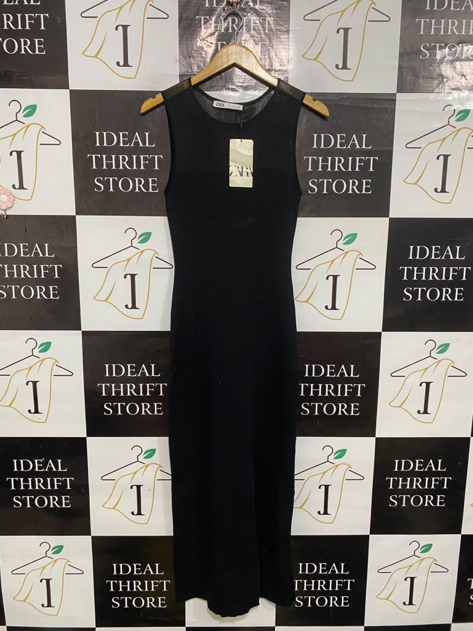 ZARA |L| BUST 14| A54| BLACK SLEEVELESS TECHNICAL UTILITY MAXI DRESS