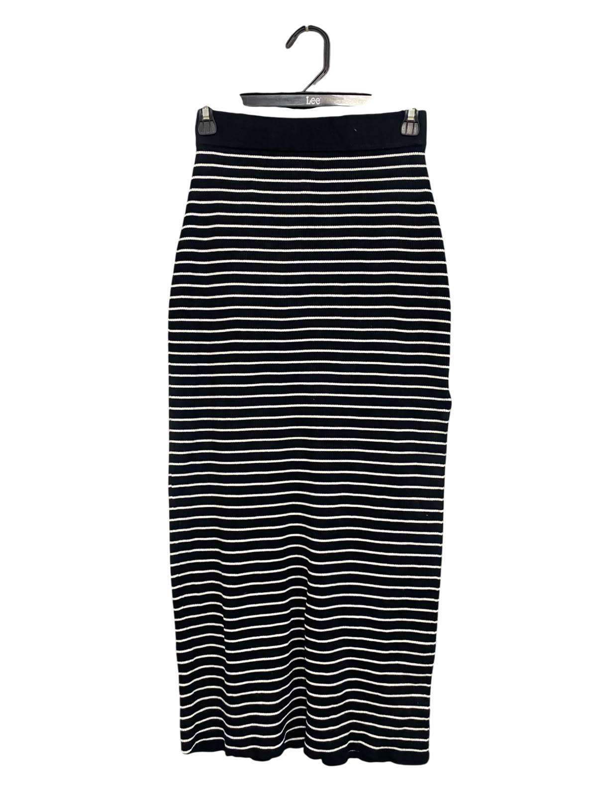 LILY LOVES |XXS| WAIST 24| A32| BLACK AND WHITE STRIPED KNIT TECHNICAL UTILITY MIDI SKIRT