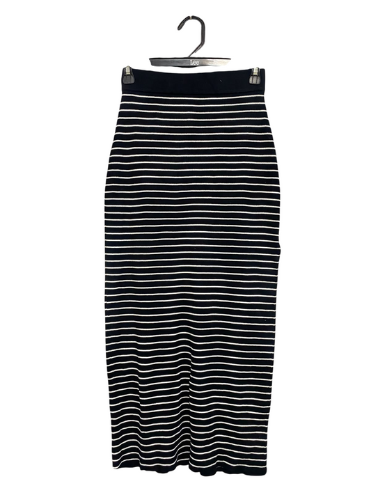 LILY LOVES |XXS| WAIST 24| A32| BLACK AND WHITE STRIPED KNIT TECHNICAL UTILITY MIDI SKIRT