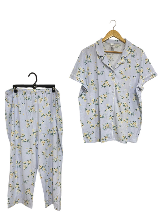ANKO |XL| A32| LIGHT BLUE FLORAL PAJAMA-STYLE TECHNICAL UTILITY LOUNGE SET