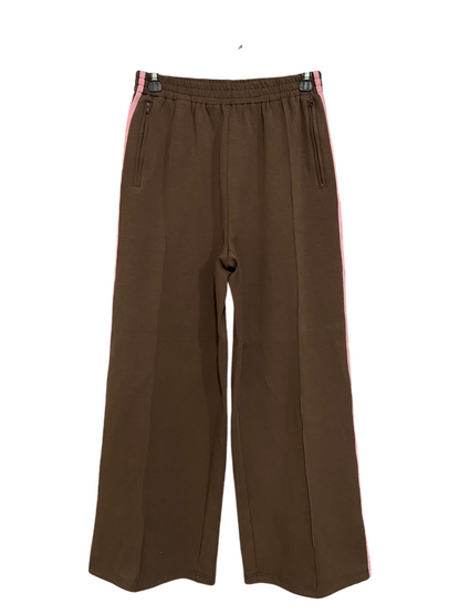 FEATHER |S| WAIST 26| A55| BROWN AND PINK SIDE-STRIPE TECHNICAL UTILITY TRACK PANTS