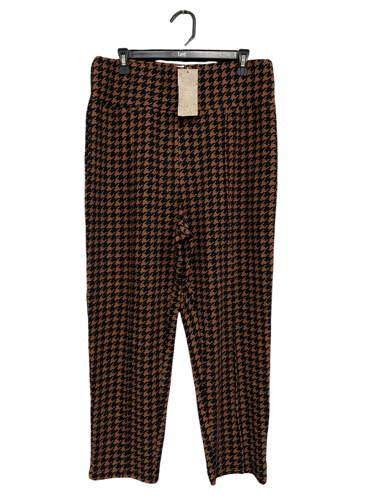 EMERY ROSE |XL| WAIST 34| A55| BROWN AND BLACK HOUNDSTOOTH TECHNICAL UTILITY TROUSERS