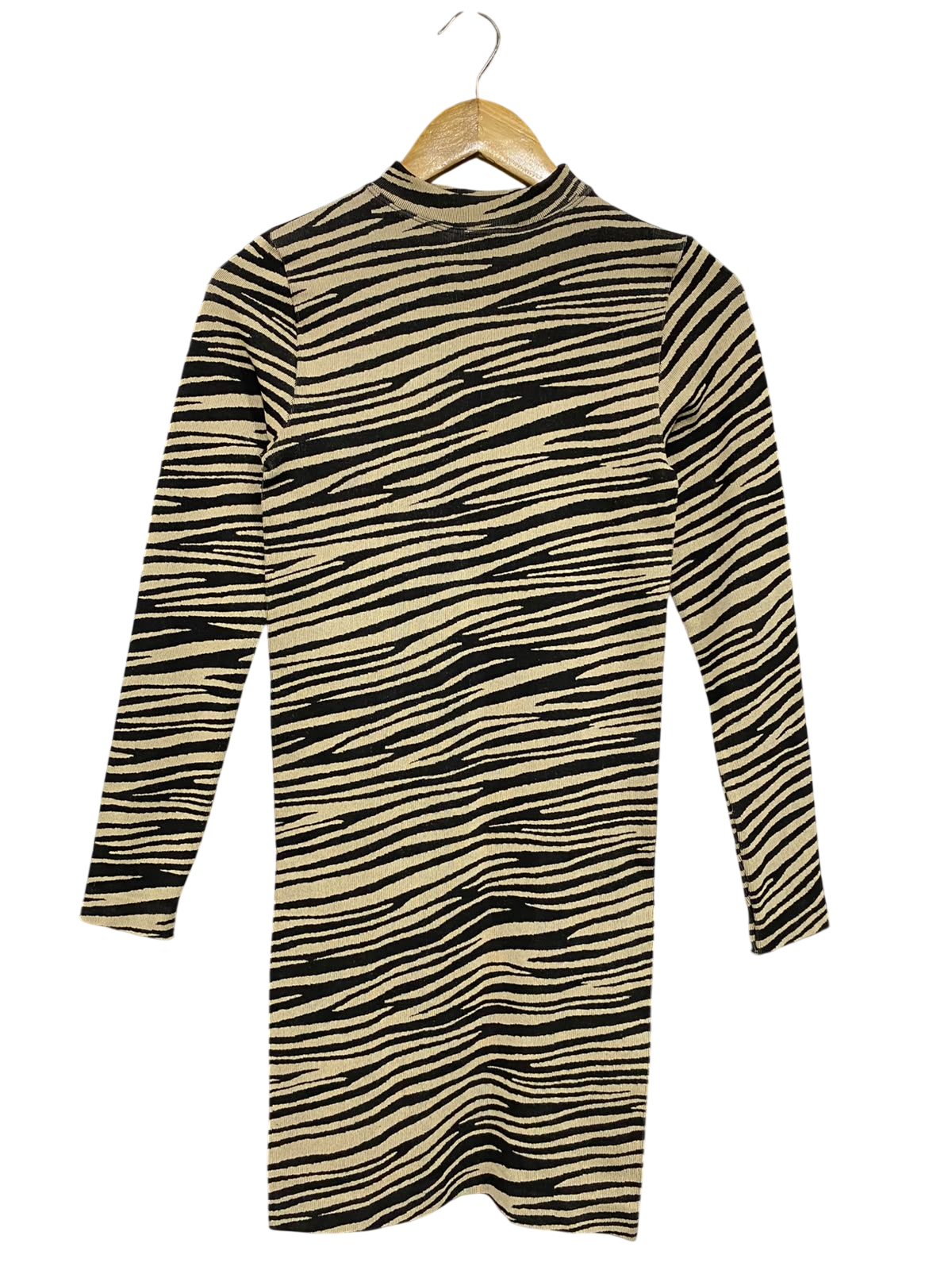 PRIMARK CARES |XS| BUST 14| A55| ZEBRA-PRINT MOCK-NECK TECHNICAL UTILITY MIDI DRESS