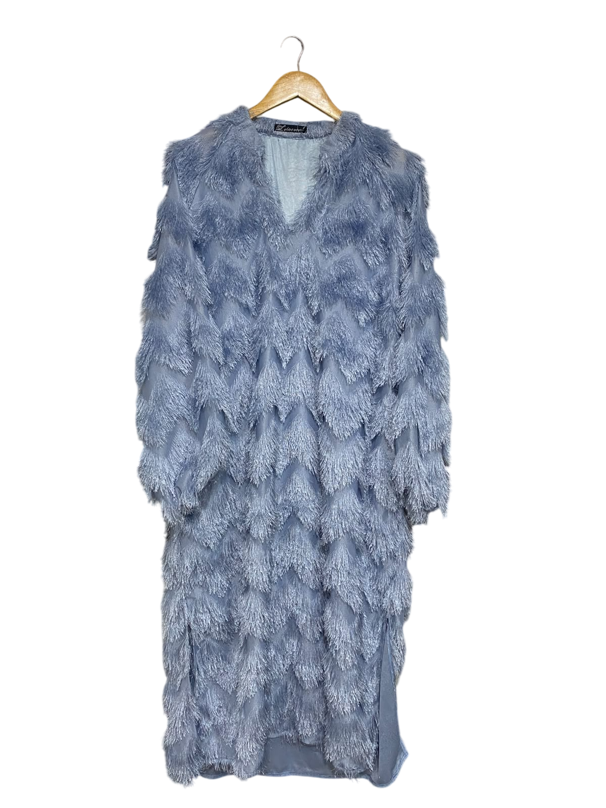 OLIVE VERTE |XL| BUST 24| A55| DUSTY BLUE FEATHERED-TEXTURE V-NECK TECHNICAL UTILITY MIDI DRESS
