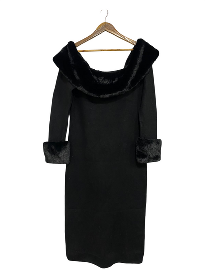 H&M |XL| BUST 19| A55| BLACK OFF-SHOULDER FAUX-FUR TRIM TECHNICAL UTILITY MIDI DRESS