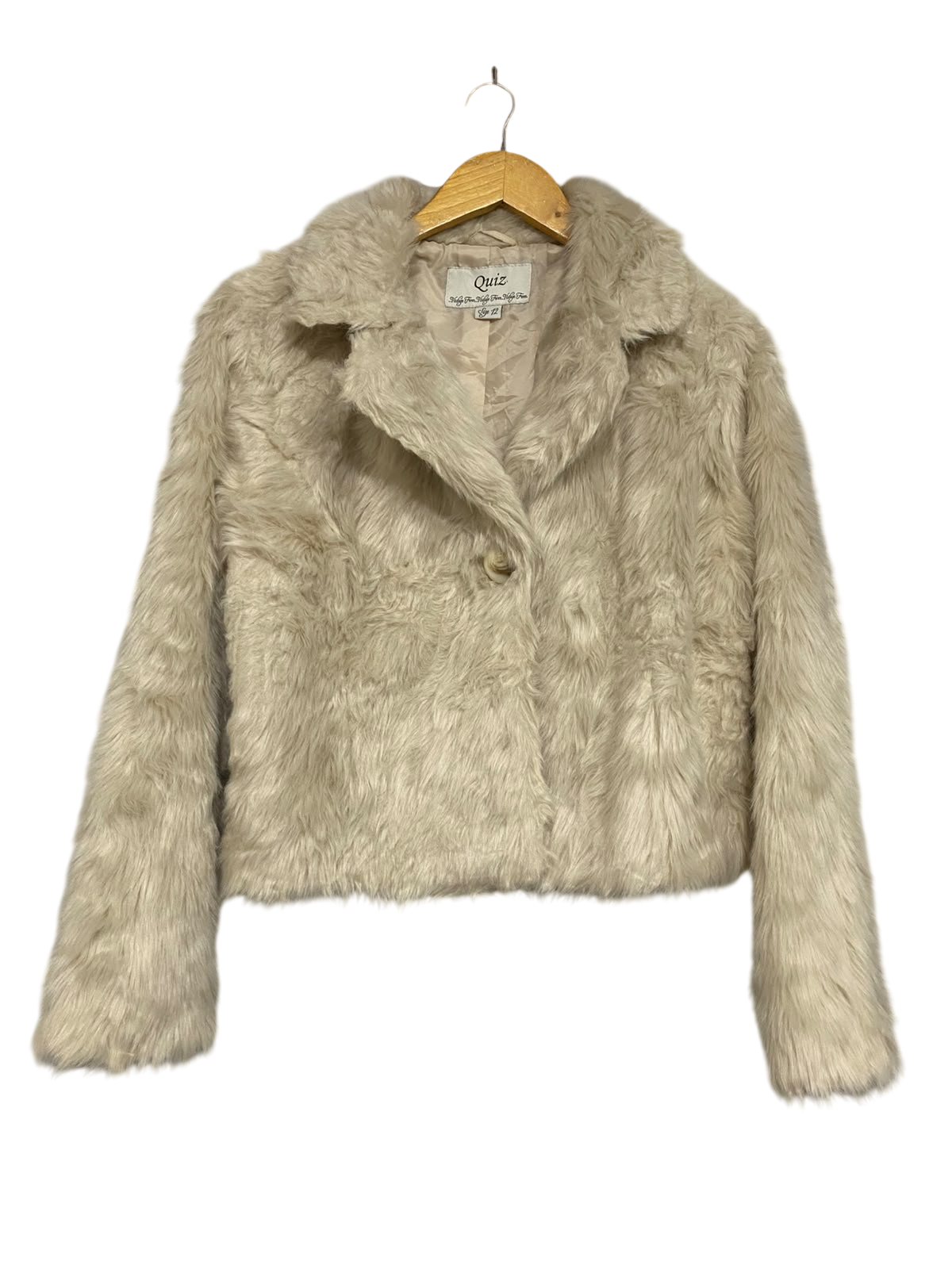 QUIZ |M| BUST 20| A55| BEIGE FAUX-FUR LAPEL TECHNICAL UTILITY JACKET